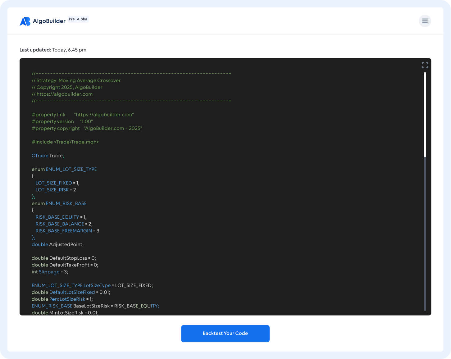 AlgoBuilder features
